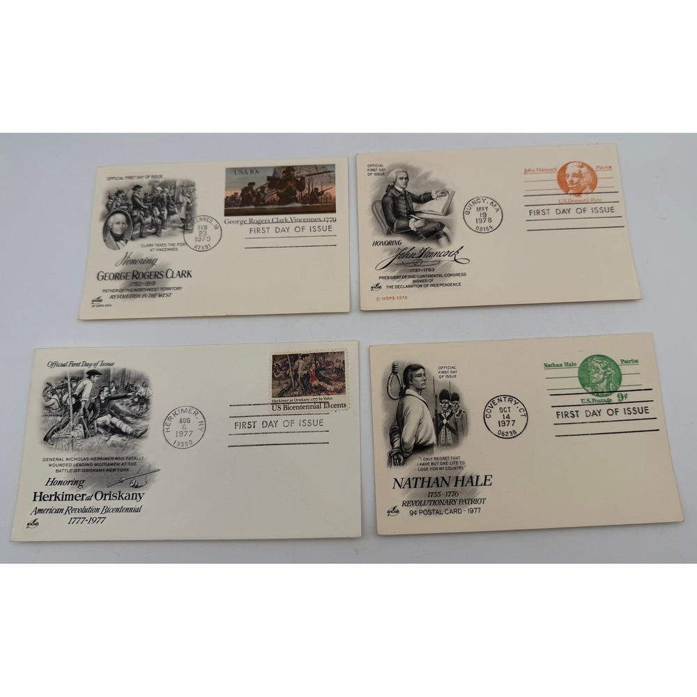 ArtCraft First Day of Issue 4pc Set George Rogers Clark John Hancock Nathan Hale